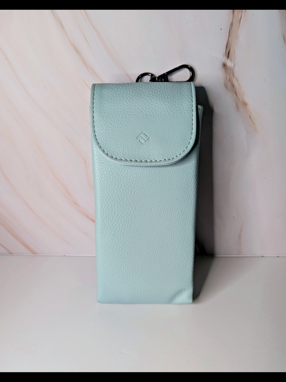 Light Blue Mint Leather Double Glasses / Sunglasses Case With Clip